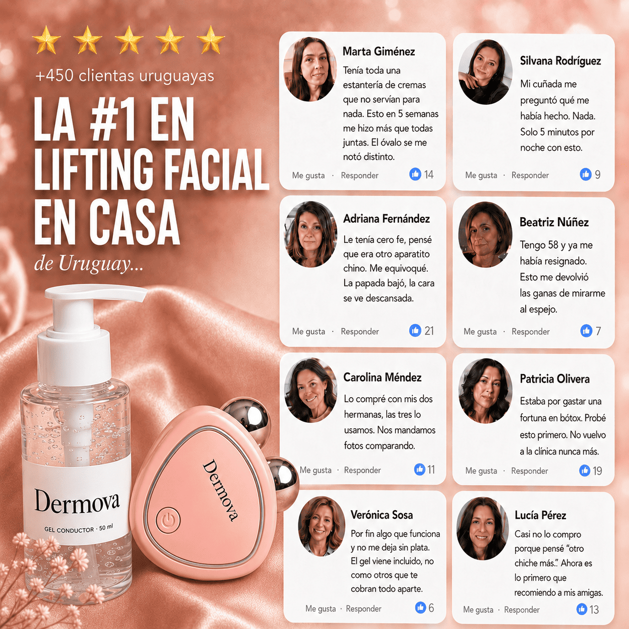 Dermova · Dispositivo de Lifting Facial Microcorriente + Gel Conductor 50ml