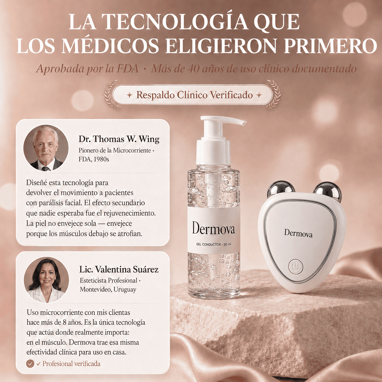 Dermova · Dispositivo de Lifting Facial Microcorriente + Gel Conductor 50ml